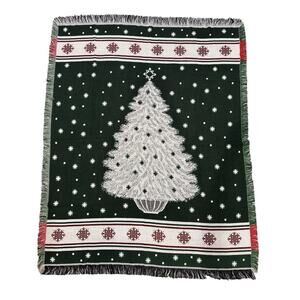 Fieldcrest? Christmas Tree Red Green Woven Tapestry Throw Blanket 50’ X 60’
